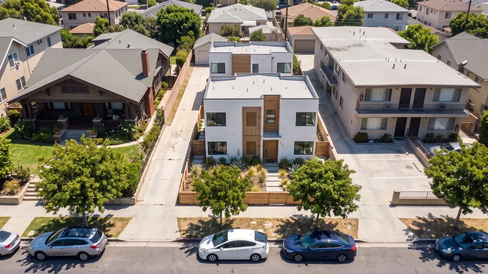 AI illustration: a single-family lot with four homes